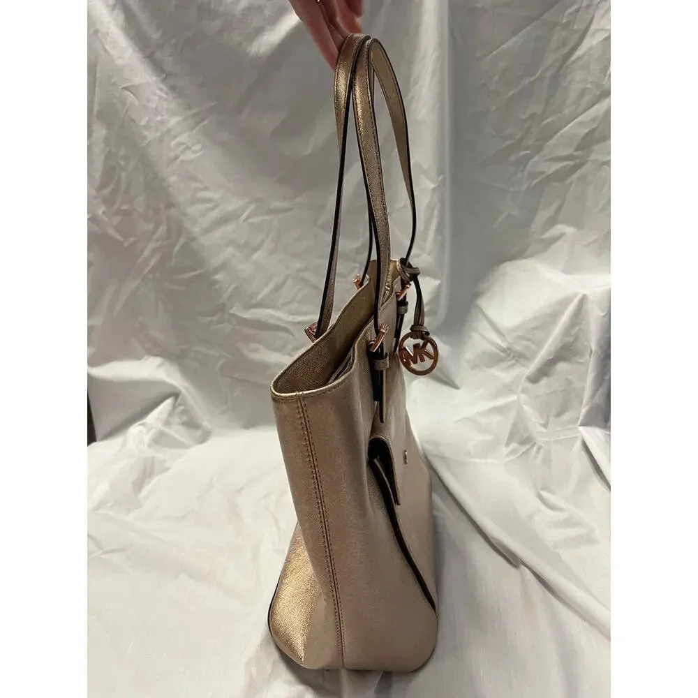 Michael Kors Metallic Gold Leather Jet Set Pocket Tote Bag GS